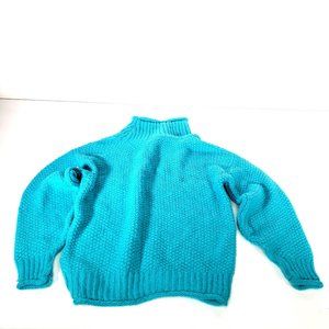 Topshop Sweater Blue Teal Oversized Turtleneck Chunky Knit Cozy Winter Pullover
